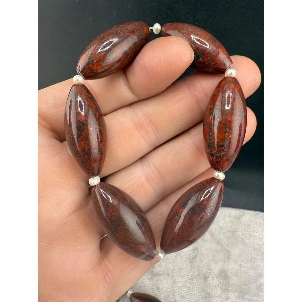 GSJ Red Jasper‎ Gemstone Necklace Earrings Bracelet Set 19